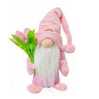 Valentine's Day Plush Gnome with Pink Tulips Spring Stuffed Gnome Doll for Tiered Tray Fireplace Table Decor Gifts for Her Wife Teacher Girls rožinė