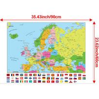 Švietimo Europos žemėlapio plakatas Vaikų miegamojo žaidimų kambario sienų dekoras Vaikų geografijos mokymasis Animacinis pasaulio žemėlapis Vėliavos, Kelionės/Švietimo reikmenys 90*60cm yellow