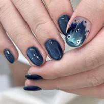 24Pcs Blue Star Cat Eye Press On Nails Simple Wearable Fake Nails Stick On False Nail Tips brown