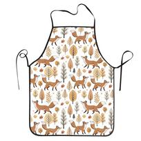 Nordic Forest Fox  Kitchen Household Apron Anti-greasy Foxes Autumn Partten Pinafore for Adult Chef Home Cleaning Gardening 38x47cm beige