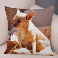 Lovely Pet Animal Pillow Case Decor Cute Little Dog Chihuahua Pillowcase Soft Plush Cushion Cover for Car Sofa Home xcm 50cmx50cm(20x20Inch) brown
