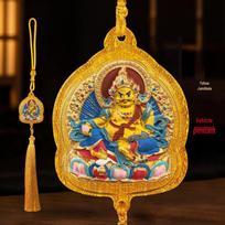 Yellow Jambhala Medicine Buddha & Ksitigarbha Hand-Painted Thangka Car Pendant