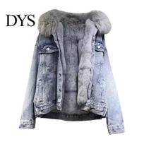 Casual Women Jacket Winter with Furry Hood Thickened Plush Long Sleeves Pockets Fleece Lined Button Closure Flap Coat Short Type Windproof Warm Denim XXL gray