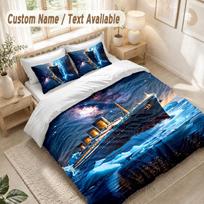 Titanic Bedding Set, 1 Duvet Cover & 2 Pillowcases Soft Comfortable Bedroom Home Textile Decor 135cmx200cm blue
