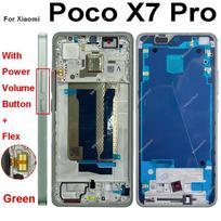 LCD Middle Frame Housing For Xiaomi Poco X7 X7Pro Middle Frame Holder Cover With Volume Power Key Replacement Repair Parts X7 Pro-Green