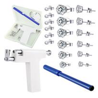 Steel Navel Nose Stainless Ear Piercing Tool Set With Zircon Studs White set