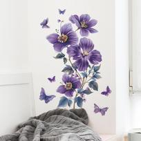 Violetinės gėlės sienų lipdukai Namų dekoras Žalieji augalai Drugeliai Miegamojo Svetainės sienų dekoravimo lipdukai lipdukai 4060CMfune87 gray