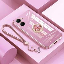 Realme 10 4G dėklas su dirželiu, prabangus deimantinis laikiklis dėklas skirtas OPPO Realme 10 pro Plus Reno10 5G dangteliai Realme10 stovas žiedas Reno10 pro&Case & Holder rožinė