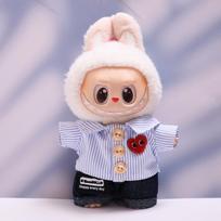 For 17cm Labubu Clothing Set Heart-shaped Striped Shirt Glasses Shoes V1 V2 V3 Labubu Clothes Outfit DIY Doll Accessories Toys No dolls white