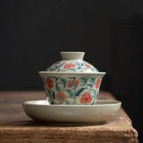 140ml Chinese Blue and White Porcelain Gaiwan Handmade Flowers Teacup Ceramic Tea Tureen Portable Tea Bowl Household Tea Set 13.5x9cm  140ml gray