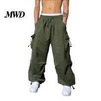 Everyday Wear Cargo Pants Men Baggy Solid Color Parachute Loose Fit Jogger Trousers with Side Pockets for Street Outdoor Sports Elastic Waist XXXL armijos žalia spalva