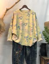 Printed sweater women's pullover autumn new Korean version high-end round neck women's top warm mink velvet One size fits all