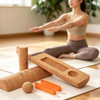 Cork Stretching Exercise Column Solid Massage Cylindrical Roller brown