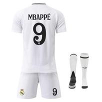 Real Madrid Nr. 9Mbappé Vaikų futbolo komplektas (Marškinėliai + Šortai + Kojinės), Poliesteris, Baltas 120-130 cm