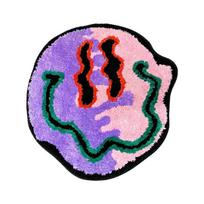 Trippy Melted Smiley Face Irregular Tufted Rug Purple Pink Color Block Fluffy Anti Slip Floor Mat Y2K Psychedelic Indie Aestheti 60X60CM black