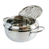 ABKP-Japanese Frying Pot 3.4L, Deep Fryer Pot 3.6QT With Thermometer For 3-6 People In Food Grade Stainless Steel gray