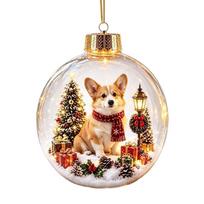 Acrylic Christmas Corgi Ornament With Transparent Crystal Ball - Festive Tree Hanging Decor Home Holiday Display Non-Lit Version beige