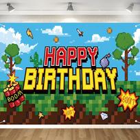 Pixel Birthday Party Decoration Mining Video Game Backdrop Miner Themed Photography Background Banner for Mine Birthday Party 59x51.1inch/150*130cm