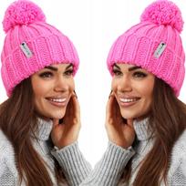 Šilta moteriška žieminė „beanie“ kepurė, fuksijų spalvos