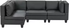 Beliani 4 vietų modulinė sofa UNSTAD Dešininė Juoda ekologiška oda