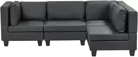 Beliani Modulinė kampinė sofa 4 asmenims UNSTAD kairinė juoda ekologiška oda