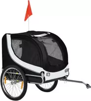 PawHut šunų priekaba dviračių priekaba šunų transporteris dviratis balta+juoda 130x73x90cm