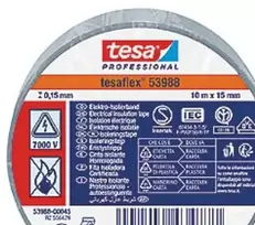 Tesa Izoliacinė juosta 10m x 15mm - Tesaflex 53988 pilka, VDE PVC, skirta izoliacijai ir kabelių ženklinimui