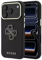 Guess Grained & Big Resin Logo dėklas iPhone 18 Pro Max / 17 Pro Max - Juodas