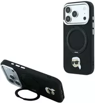 Karl Lagerfeld su žiedu-stovu 360 Karl Head Pin MagSafe dėklas iPhone 18 Pro Max / 17 Pro Max - Juodas