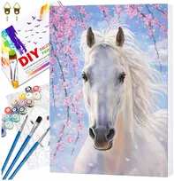 Tapyba pagal skaičius su rėmu 40 x 50 cm „Baltas žirgas gėlėse“ TP48