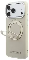 Karl Lagerfeld PU Saffiano dėklas su žiediniu stovu ir MagSafe funkcija, skirtas iPhone 18 Pro, smėlio spalvos