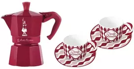 Kavos Aparatas - BIALETTI Moka Express 3 Puodelių Rinkinys Su 2 Candyland Puodeliais, 130 ml, Raudonas