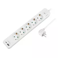 LogiLink LPS280U ilgintuvas, 5 AC lizdai, 2 USB prievadai (USB-A ir USB-C), 17W, baltas