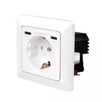 LogiLink sieninis lizdas su 1 Schuko rozete ir 2 USB-C prievadais, 25W PD, baltas