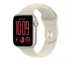 Apple Watch SE 3 išmanusis laikrodis su GPS + Cellular, 44 mm, žvaigždžių šviesos spalvos aliuminio korpusas, smėlio spalvos sportinė apyrankė S/M