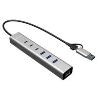 i-tec CAHUBMETAL6LANPD USB-C/USB-A metalinis šakotuvas (hubas), 6 prievadai, Gigabit LAN, Power Delivery 85 W, sidabro spalvos