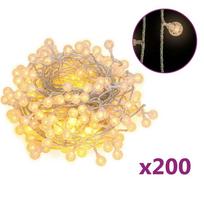 vidaXL Rutuliukų girlianda, 20m, 200 šiltų baltų LED, 8 funkcijos