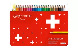 CARAN D'ACHE Swisscolor akvareliniai spalvoti pieštukai, 30 spalvų, kedro medienos, šešiakampiai, metalinė dėžutė 1284.730