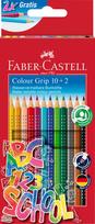 Spalvoti pieštukai „Faber-Castell Grip“ 10+2 spalvų