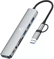 Wozinsky WAH-81 8-in-1 USB Hub with USB 3.0 SD Card Reader and Audio Output - Gray