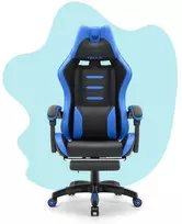Hells Chair Vaikiška žaidimų kėdė su kojų atrama ir reguliuojamu atlošu, juoda ir mėlyna