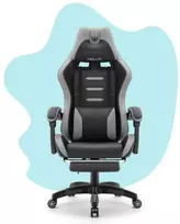 Hells Chair Vaikiška žaidimų kėdė su kojų atrama ir reguliuojamu atlošu, juoda ir pilka