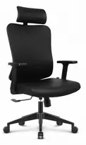 Hells Chair Biuro kėdė su 3D juosmens atrama ir 2D galvos atrama, silikoninė dirbtinė oda, juoda
