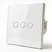 Qoltec Inteligentny dotykowy 3-kanałowy włącznik wyłącznik światła | Wi-Fi | Timer | Tuya | Smart life | Hartowane szkło | Biały