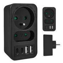 Tinklo šakotuvas Maclean MCE249 F/B 2 lizdai, 2x USB-A 18W, 2x USB-C PD 20W, juodas