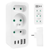 Elektros lizdų šakotuvas Maclean MCE248 F/W, 3 lizdai, 2x USB-A, 2x USB-C PD 20W, baltas