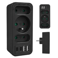 Elektros lizdų šakotuvas Maclean MCE248 F/B su 3 lizdais, 2x USB-A ir 2x USB-C PD 20W, juodas