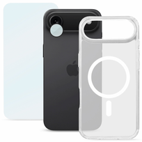 Apsaugos rinkinys „trys viename“ Roobix iPhone 17 Air (MagSafe dėklas + stiklas + kameros apsauga), skaidrus