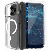 Apsaugos rinkinys 3-in-1 Roobix iPhone 17 su MagSafe dėklu, stiklu ir kameros apsauga, skaidrus