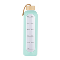 KiCA Hydro Glass stiklinis sportinis butelis 1000 ml su silikonine apsauga, žalias